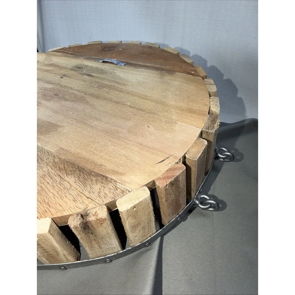 Farmhouse Greenwood Farmers Market Wood Slat Serving Tray Basket 13.5 Inch